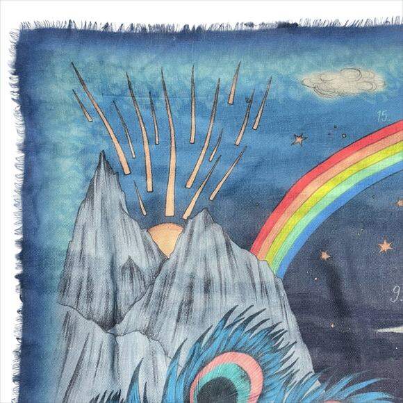 EMMA J. SHIPLEY "The Lost World" Zebra Fantasy Magic Blue Wool Square Scarf 50" - Picture 5 of 9